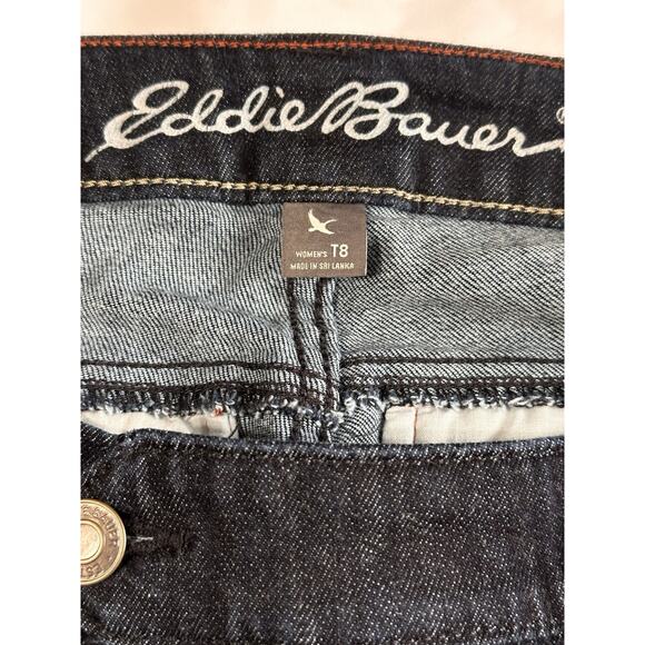 Eddie Bauer Curvy Fit Trouser Boot cut Dark Wash Womens Blue Jeans Sz 8T - Picture 11 of 16